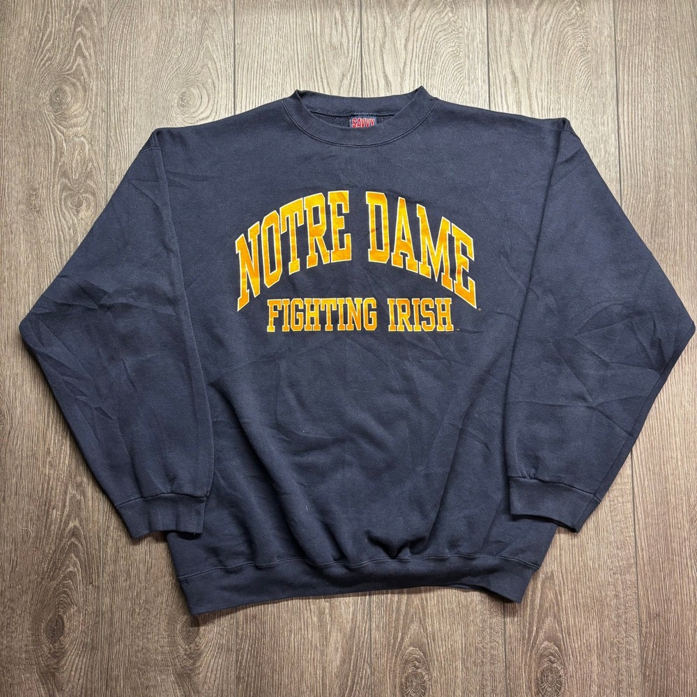 Vintage Notre Dame Fighting Irish 2XL Sweatshirt Navy Blue 90s Mens XXL